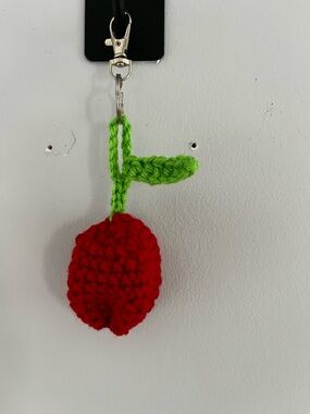 Hand Crafted Red tulip Crochet Keychain with Green Stem